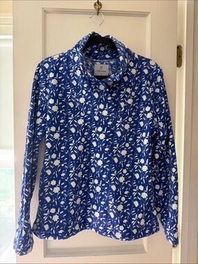 Dudley Stephens Royal Blue and White Floral Pullover Fleece- Size M